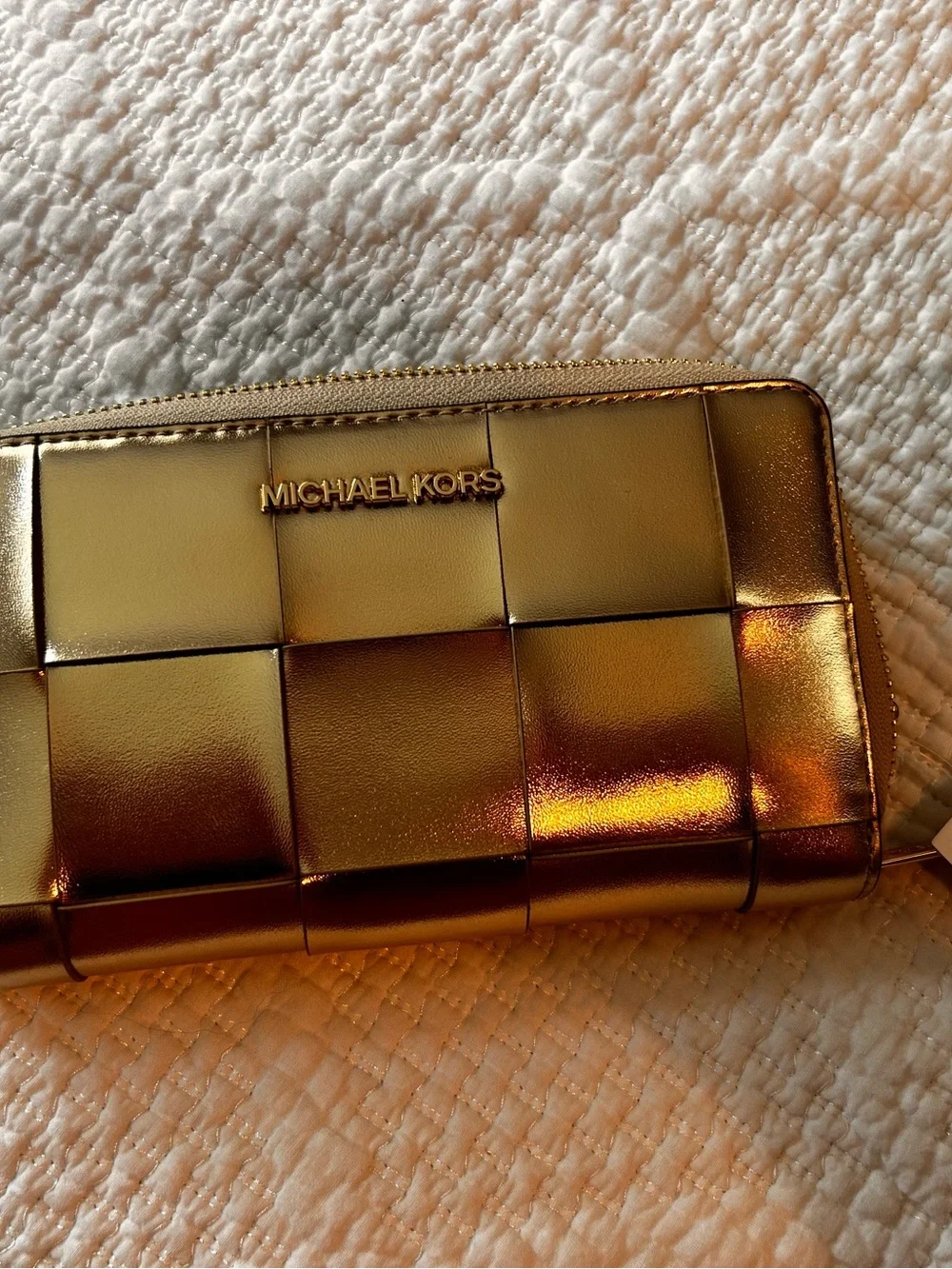 Michael Kors Gold Woven Zip Wallet. New with tags
